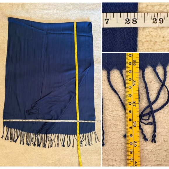Blue Pashmina Scarf Long 70 inch Fringed Wrap Shawl Soft Cozy Style - Picture 3 of 12